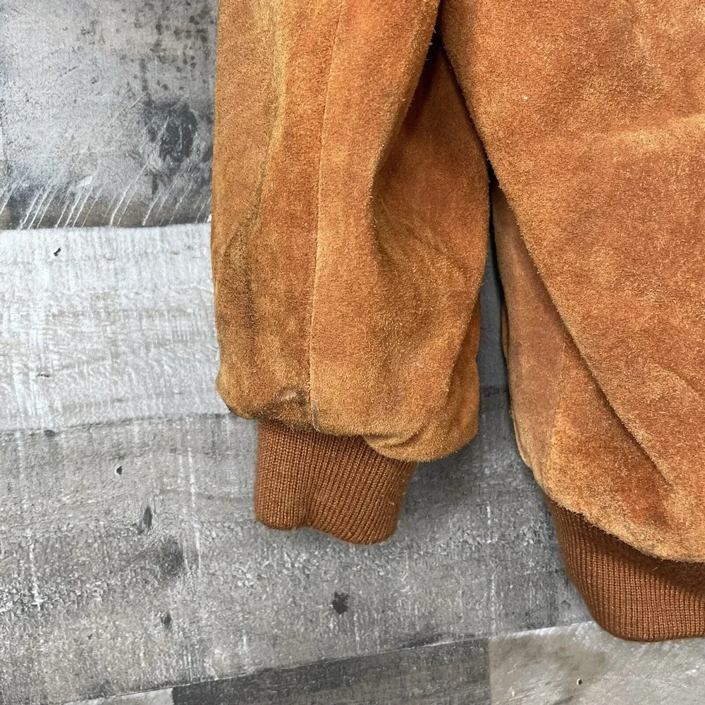 Vtg Hi Gear Mens S Rust Brown Leather Suede Jacket Lined Hooded Heavy‎ Western
